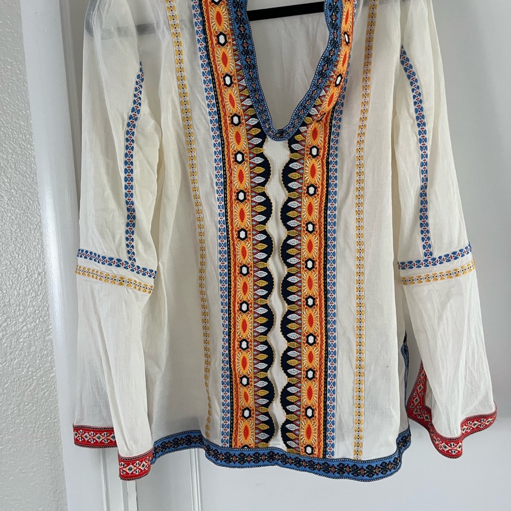 Tory Burch Multicolor Embroidered V-Neck Blouse